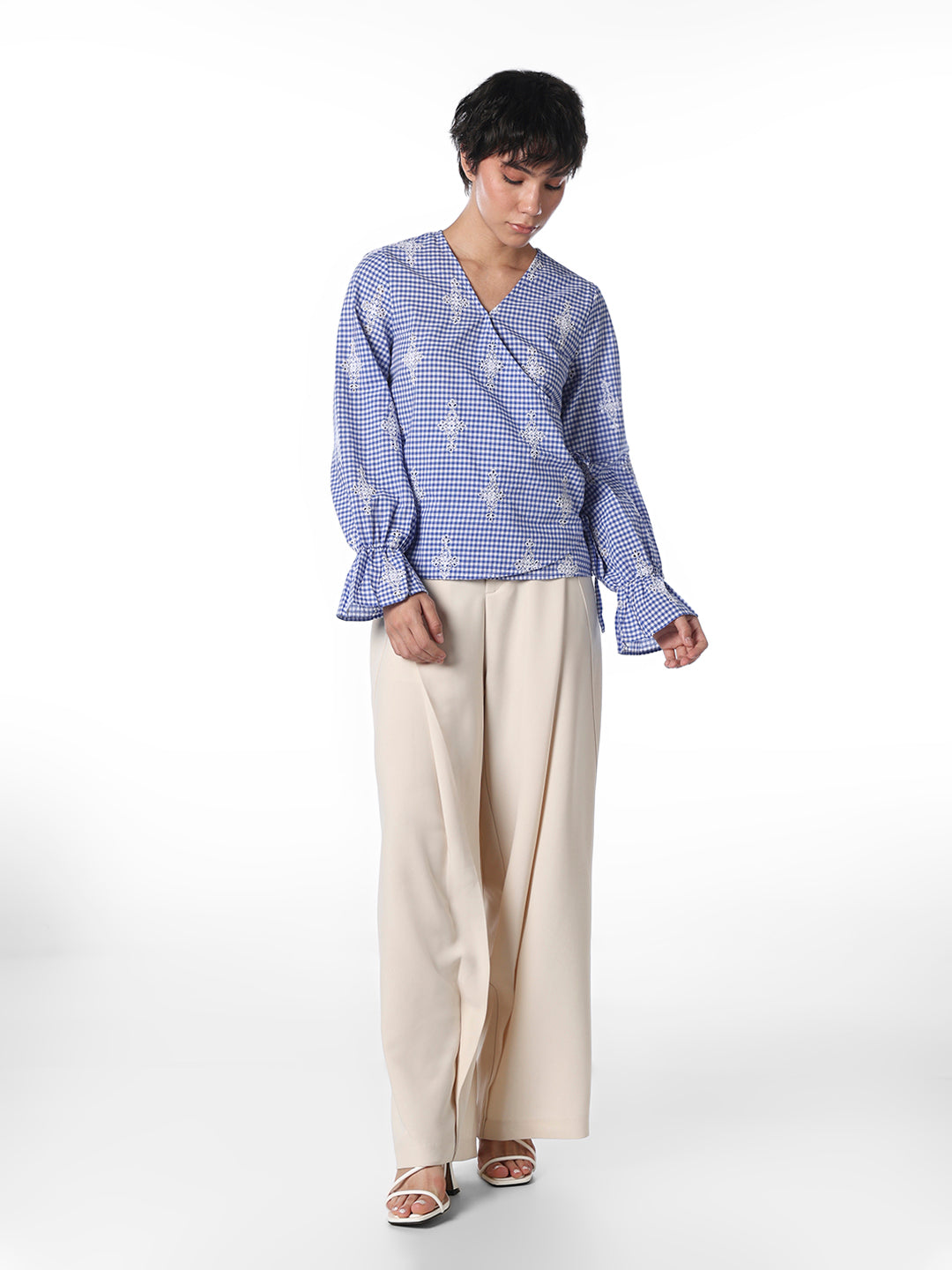 Blue Embroidered Wrap Top