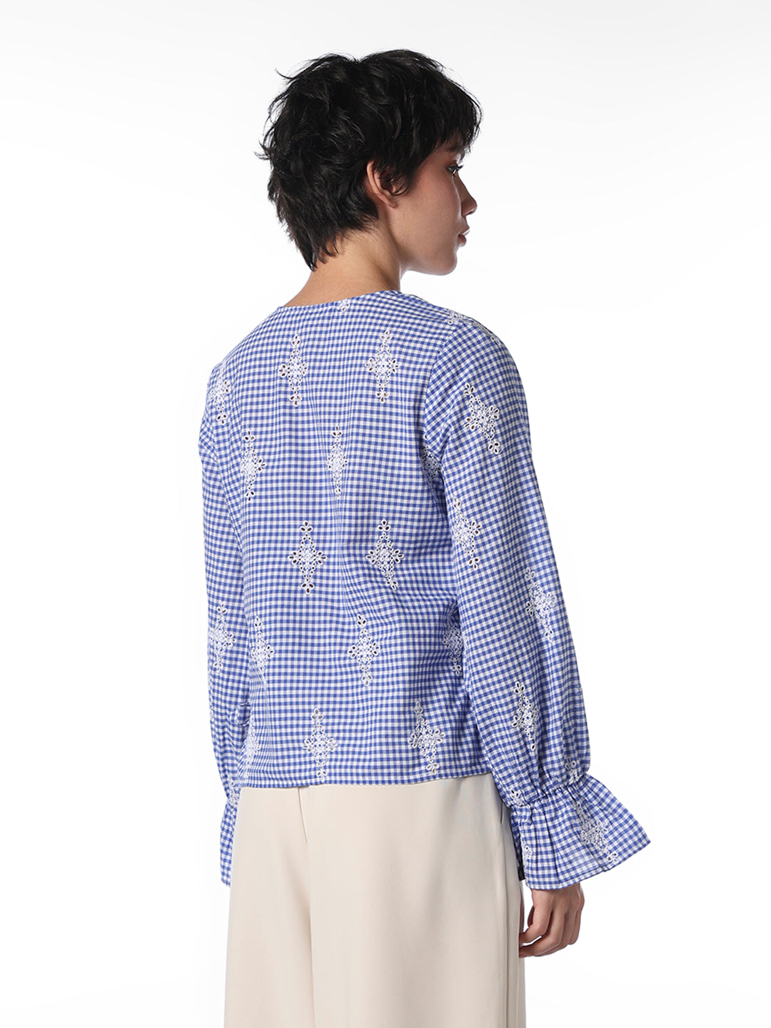 Blue Embroidered Wrap Top