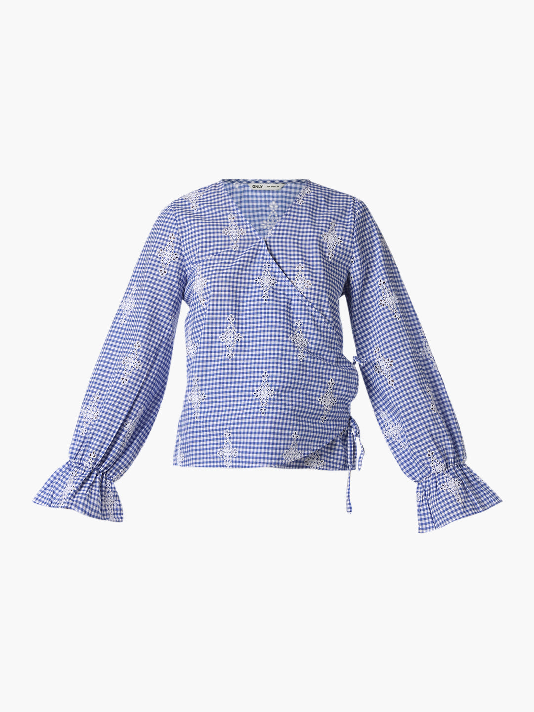 Blue Embroidered Wrap Top