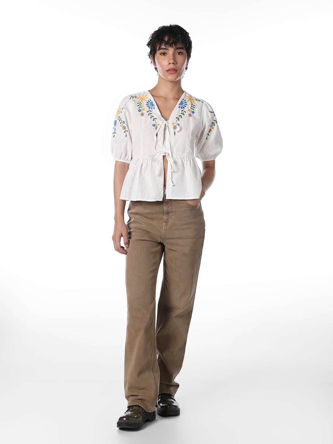 White Embroidered Cotton Top