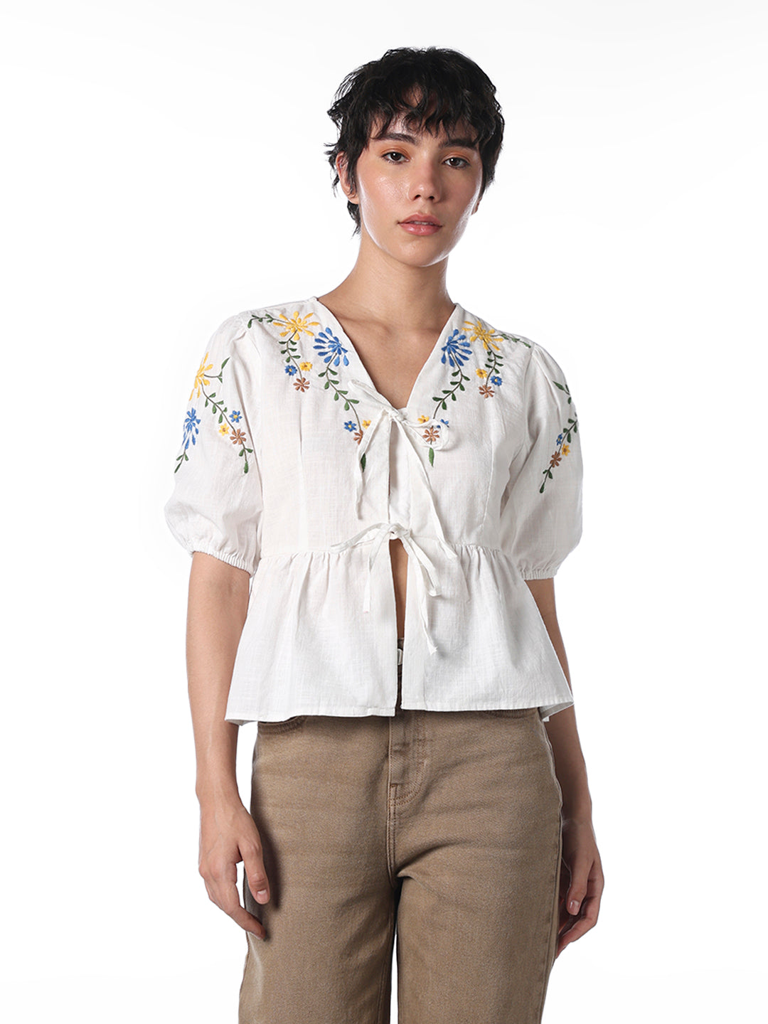White Embroidered Cotton Top