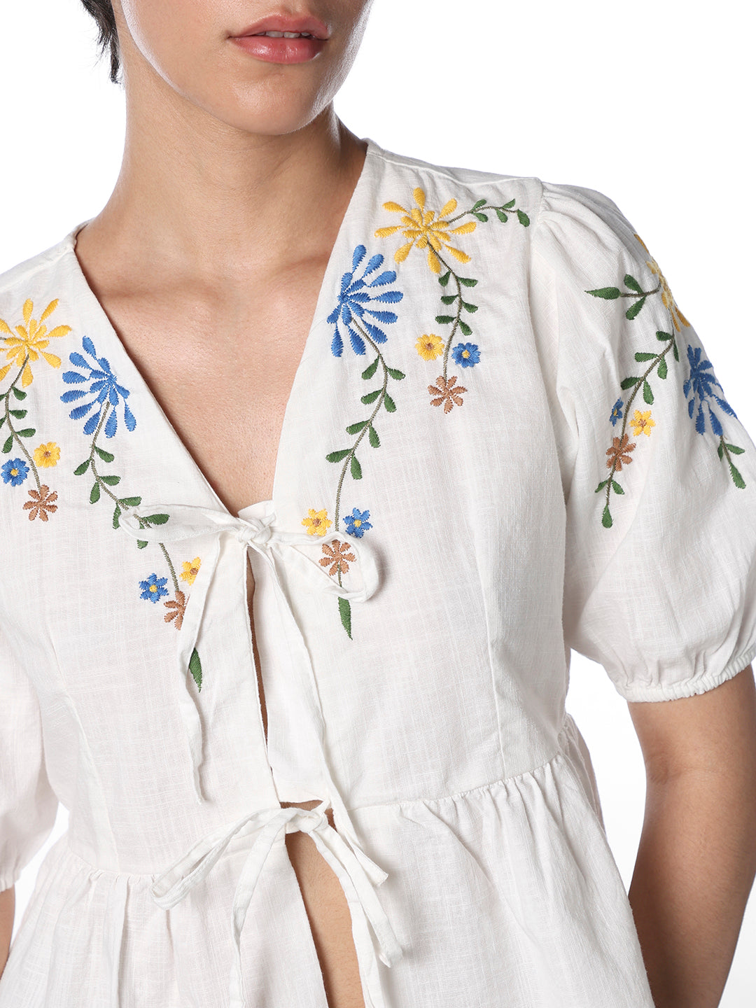 White Embroidered Cotton Top