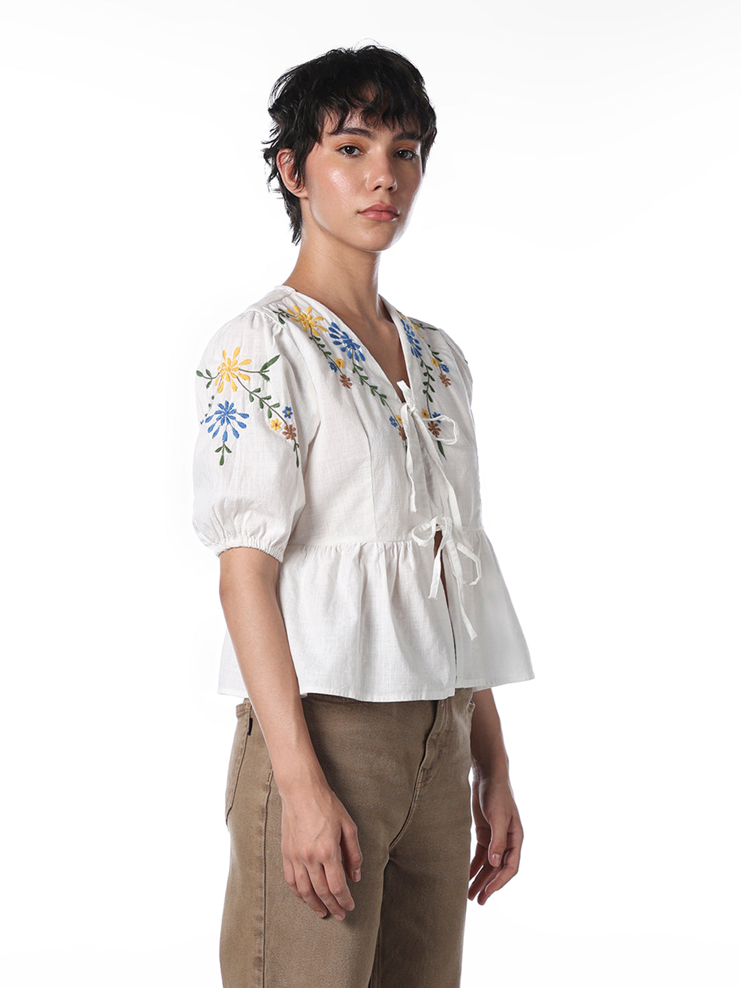 White Embroidered Cotton Top