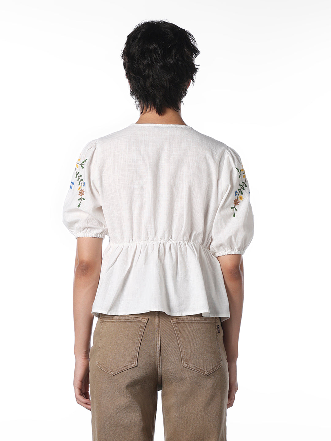 White Embroidered Cotton Top