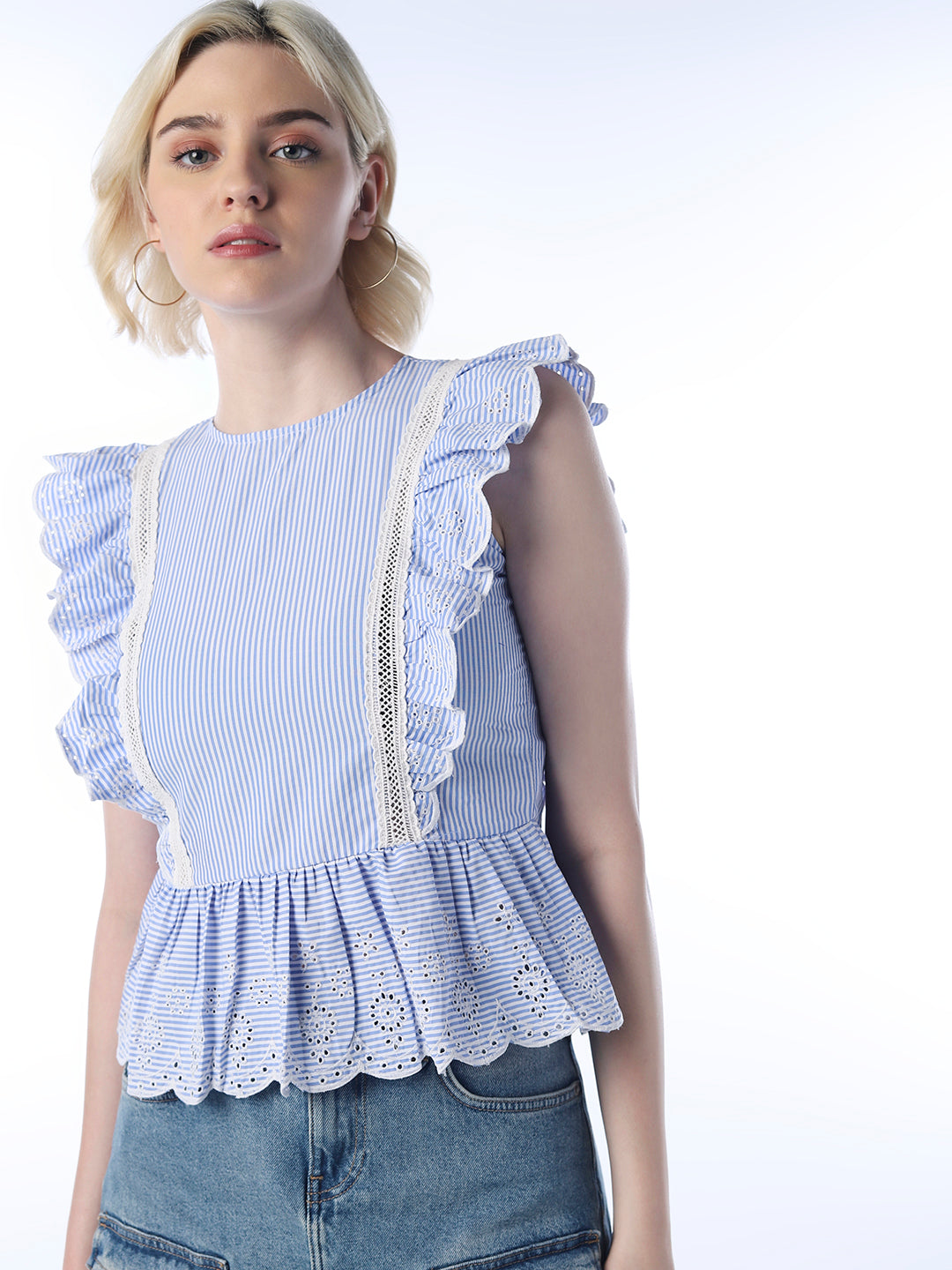 Lace-Detail Peplum Top