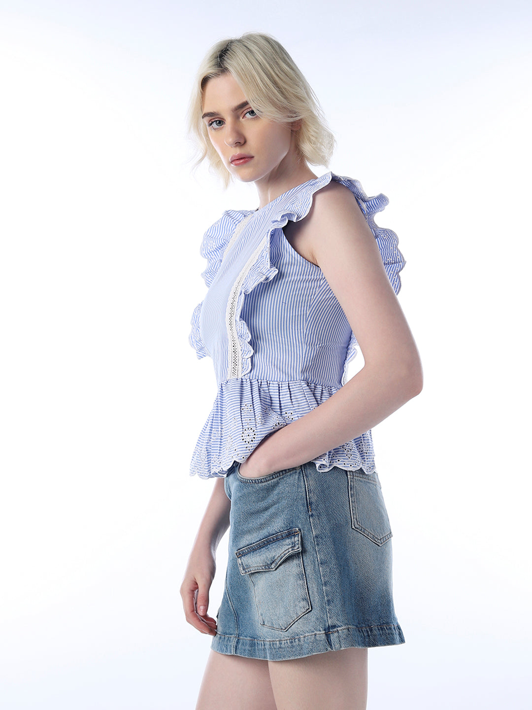 Lace-Detail Peplum Top