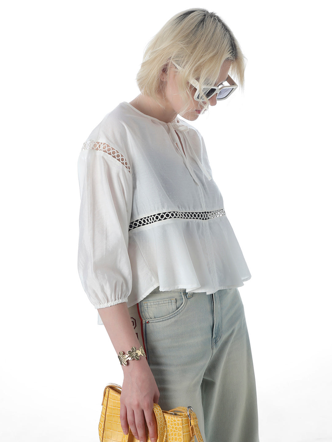 White Tie-Up Lace Top