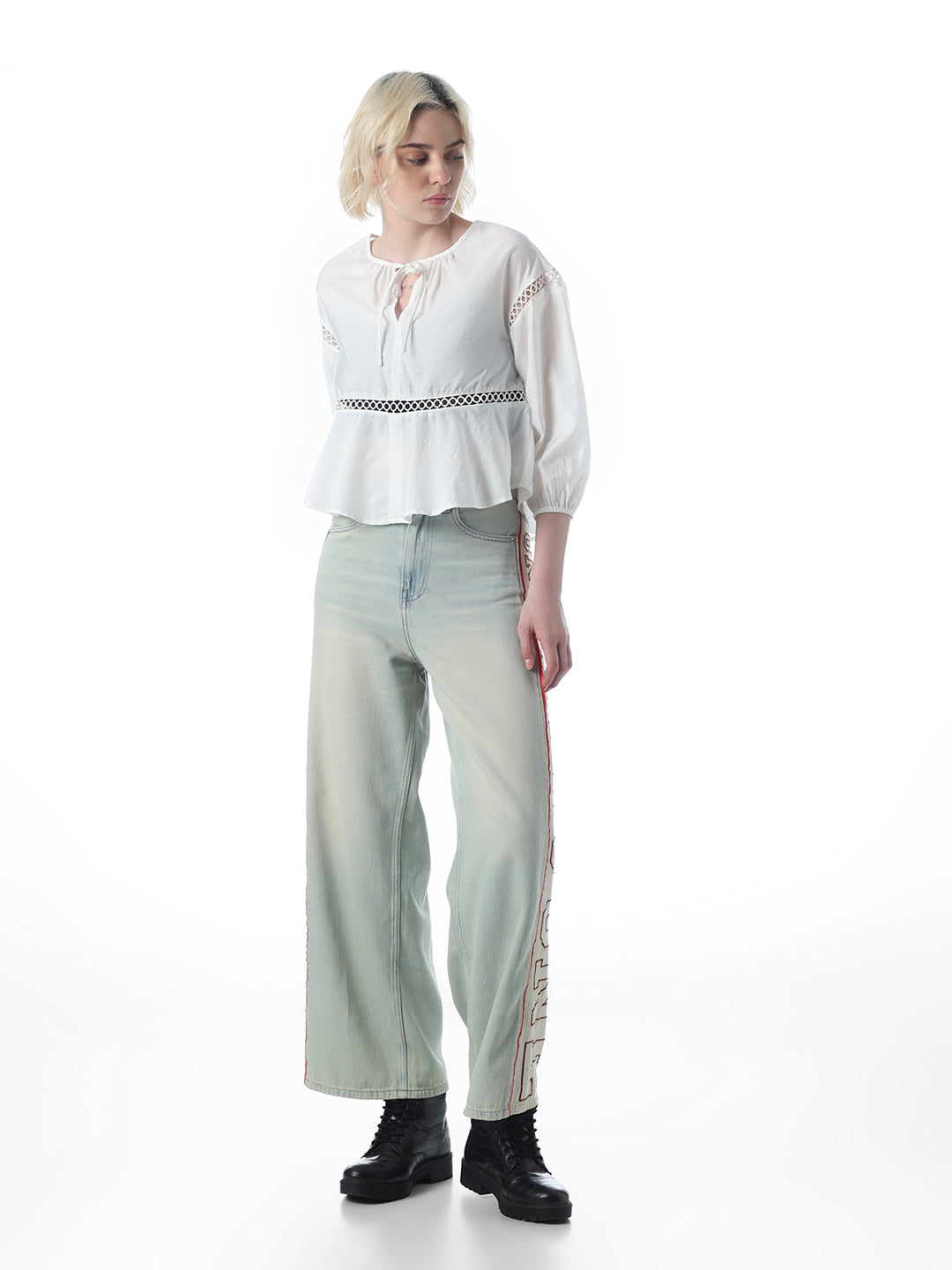 White Tie-Up Lace Top