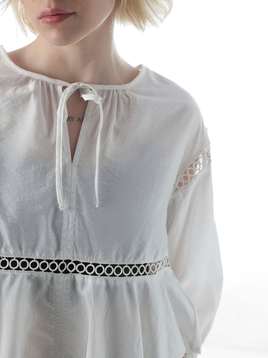 White Tie-Up Lace Top