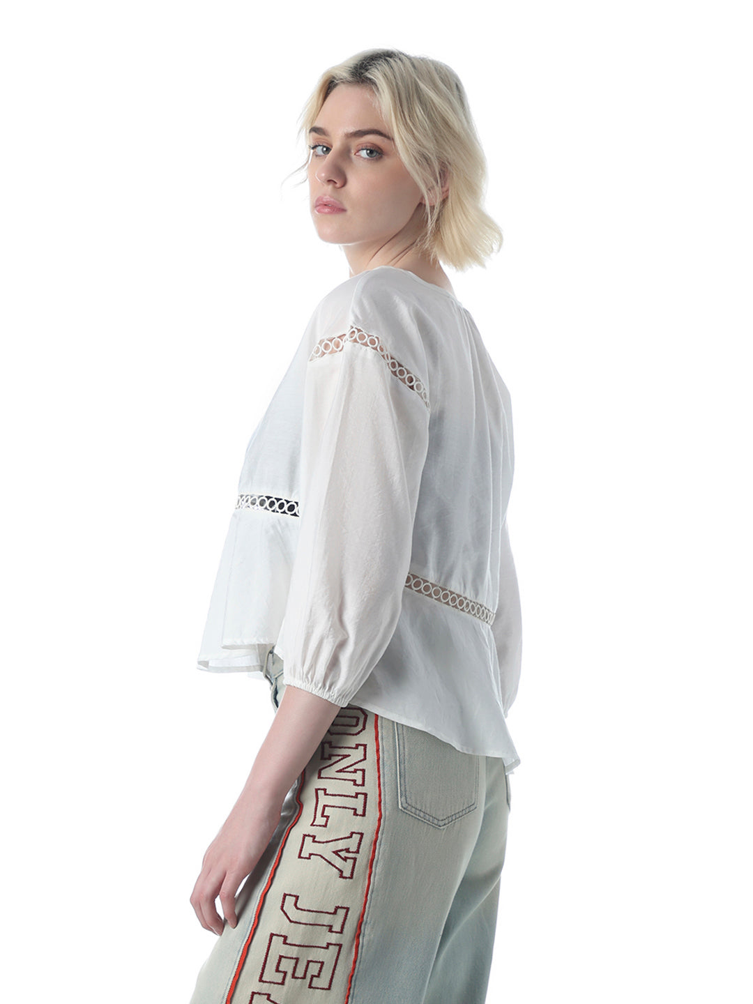 White Tie-Up Lace Top