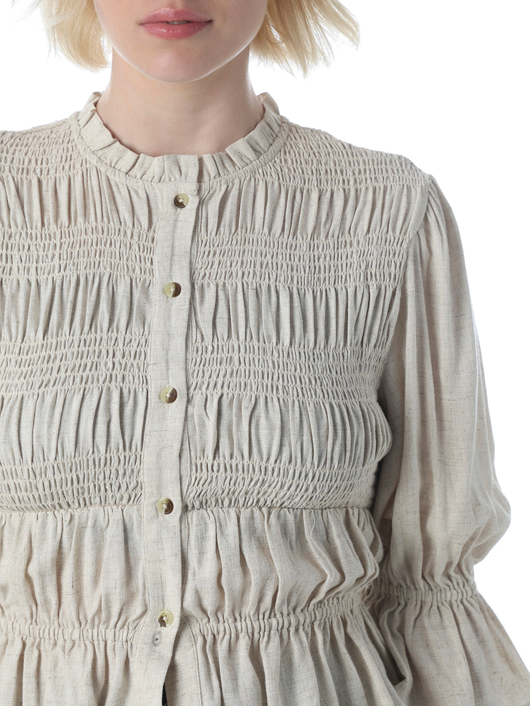 Beige Smocked Top
