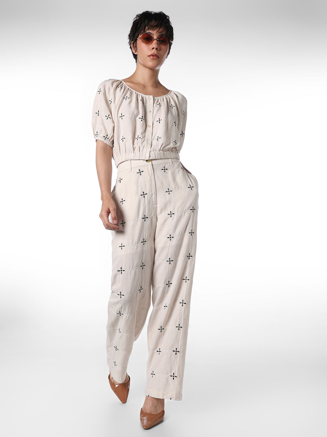 White Embroidered Pants