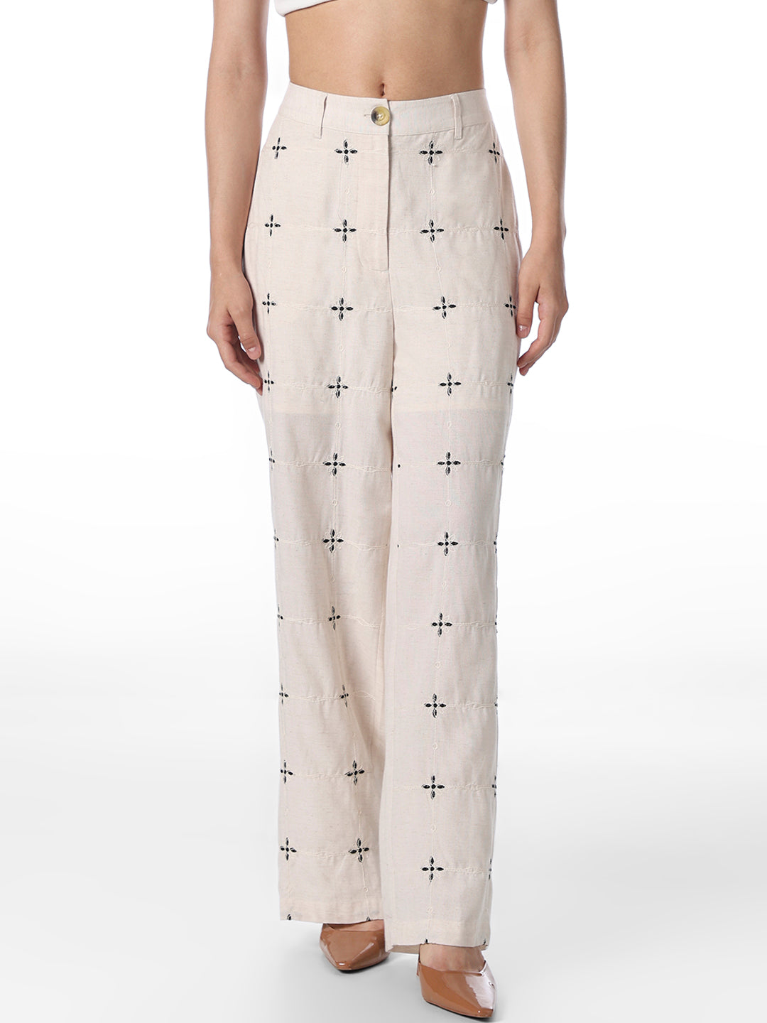 White Embroidered Pants