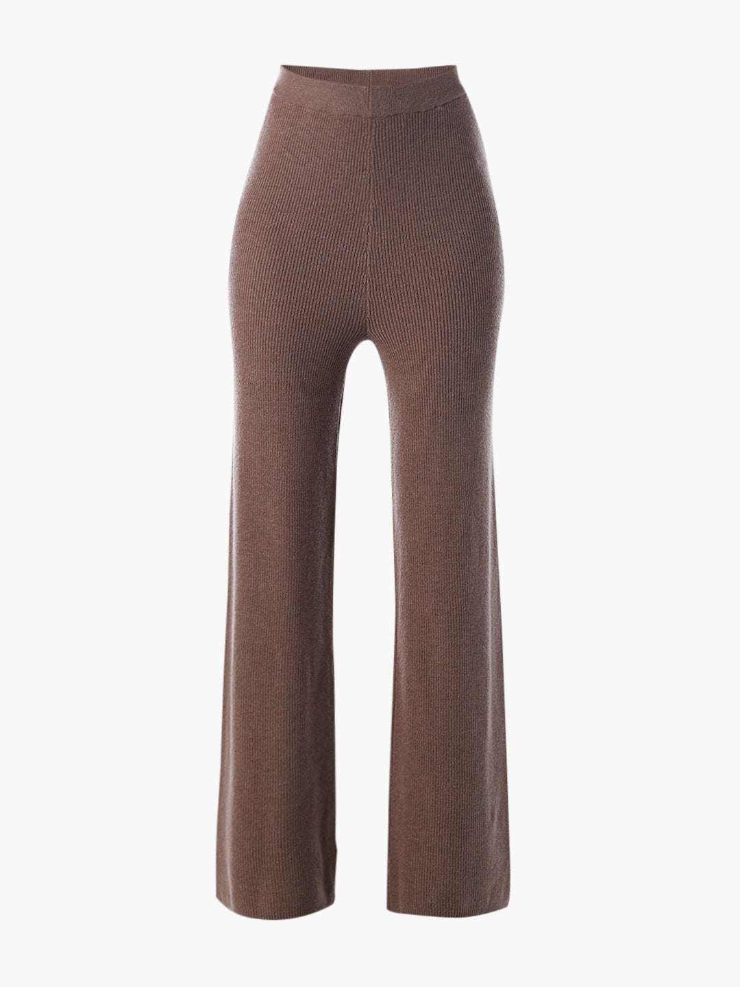 Brown Rib Knit Flared Trousers