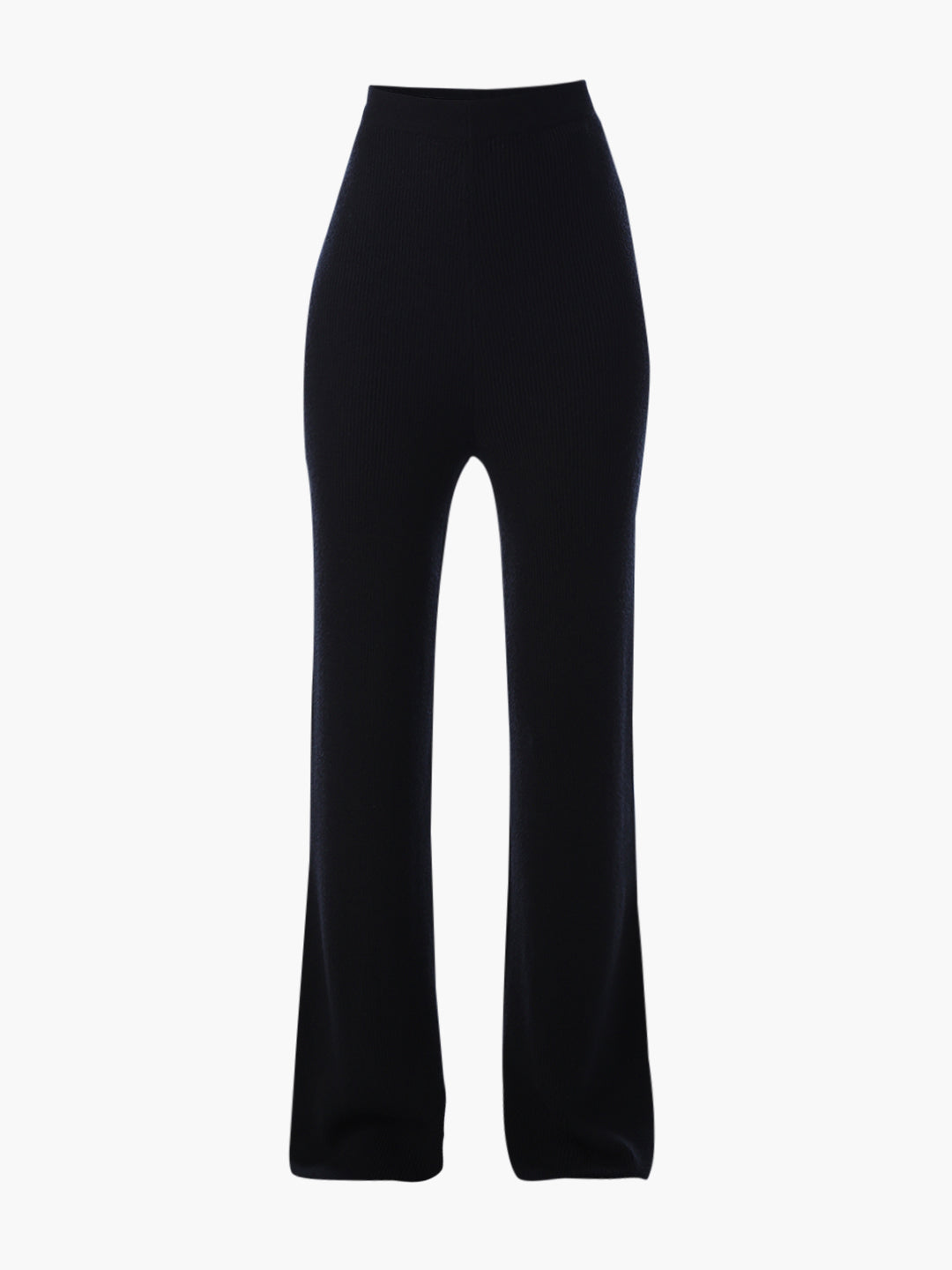 Black Rib Knit Flared Trousers