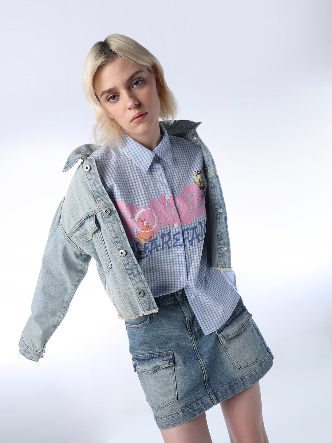 Textured Check SpongeBob Shirt