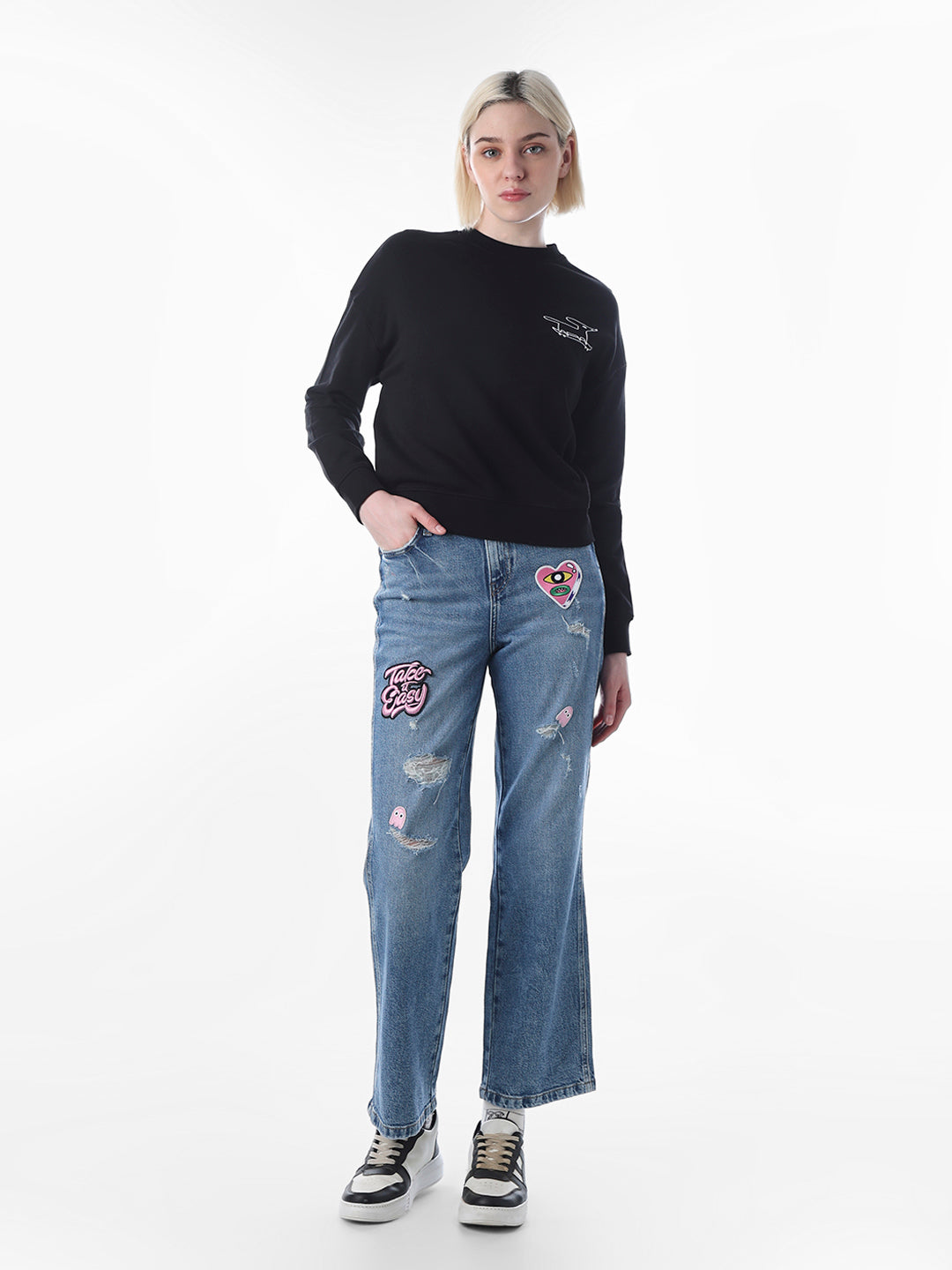 Black Printed Cotton Sweatshirt