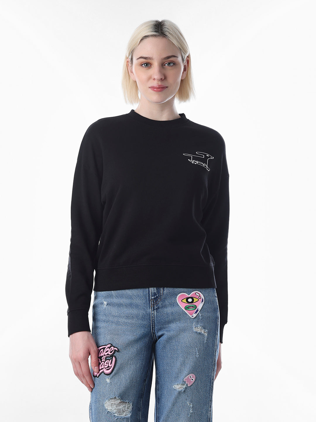 Black Printed Cotton Sweatshirt