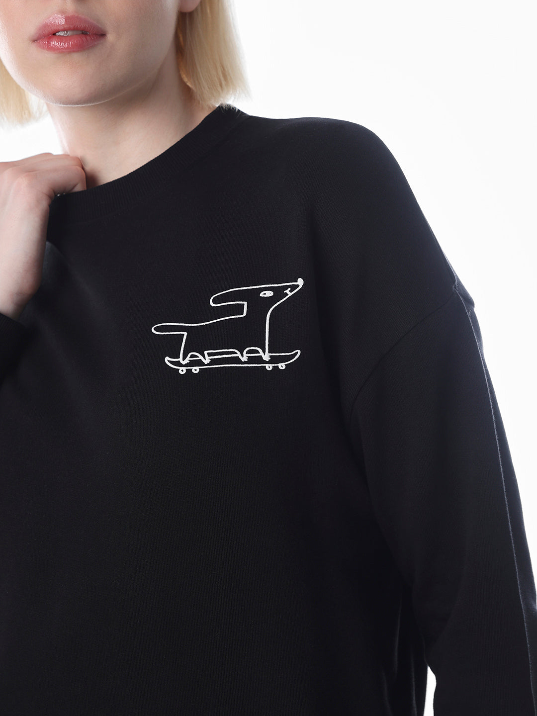Black Printed Cotton Sweatshirt