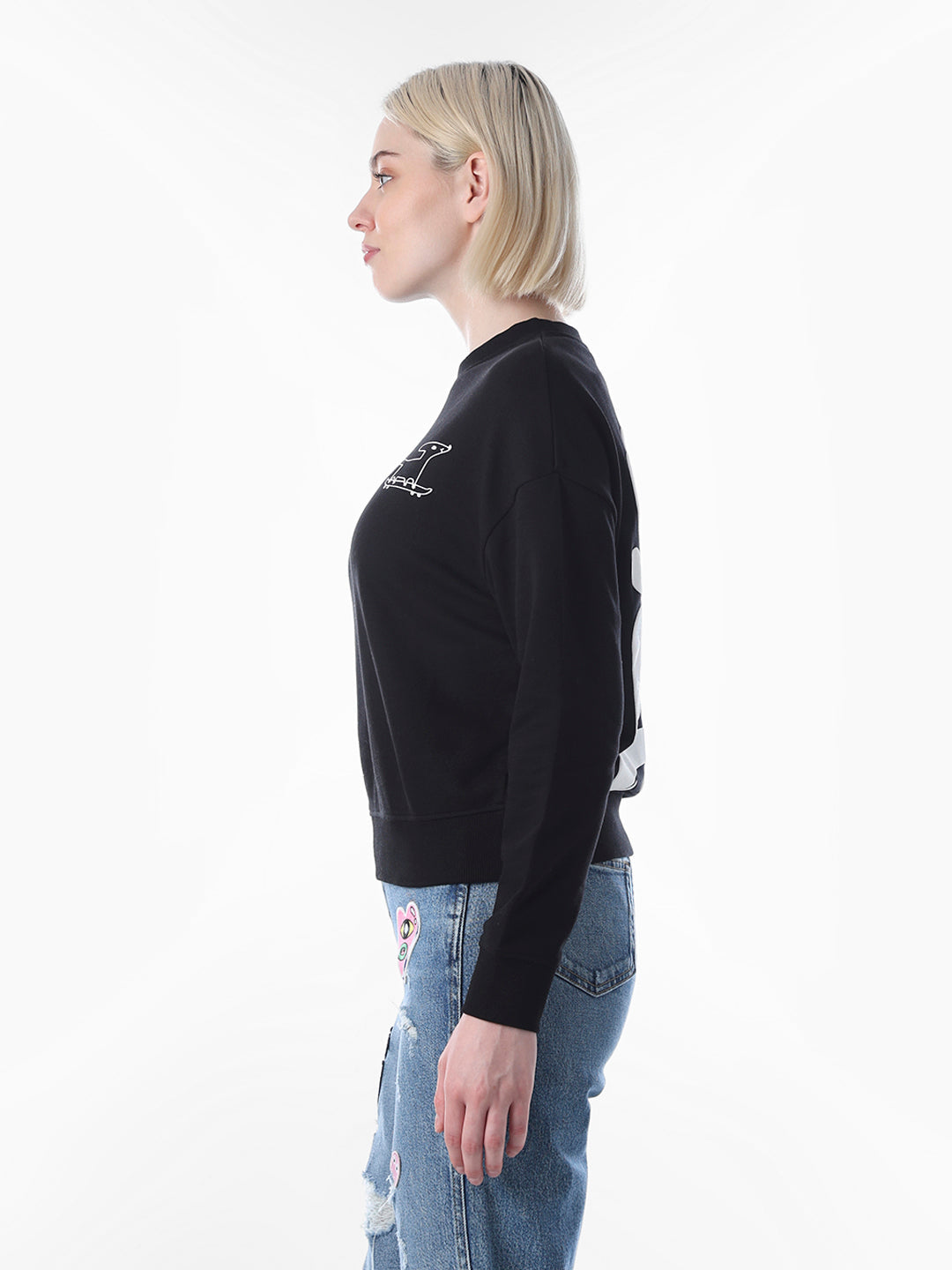 Black Printed Cotton Sweatshirt