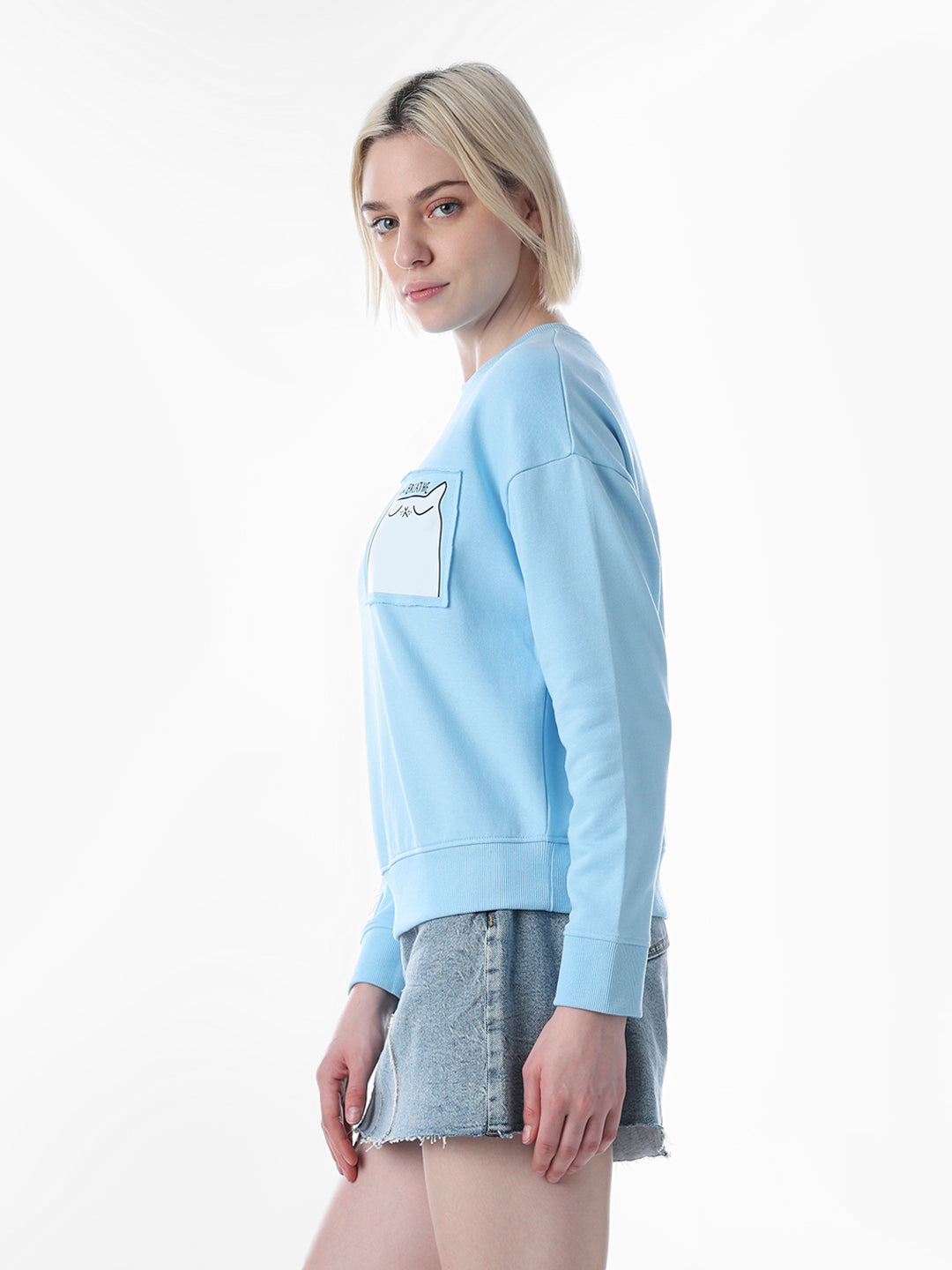 Blue Printed Regular Fit Sweatshirt