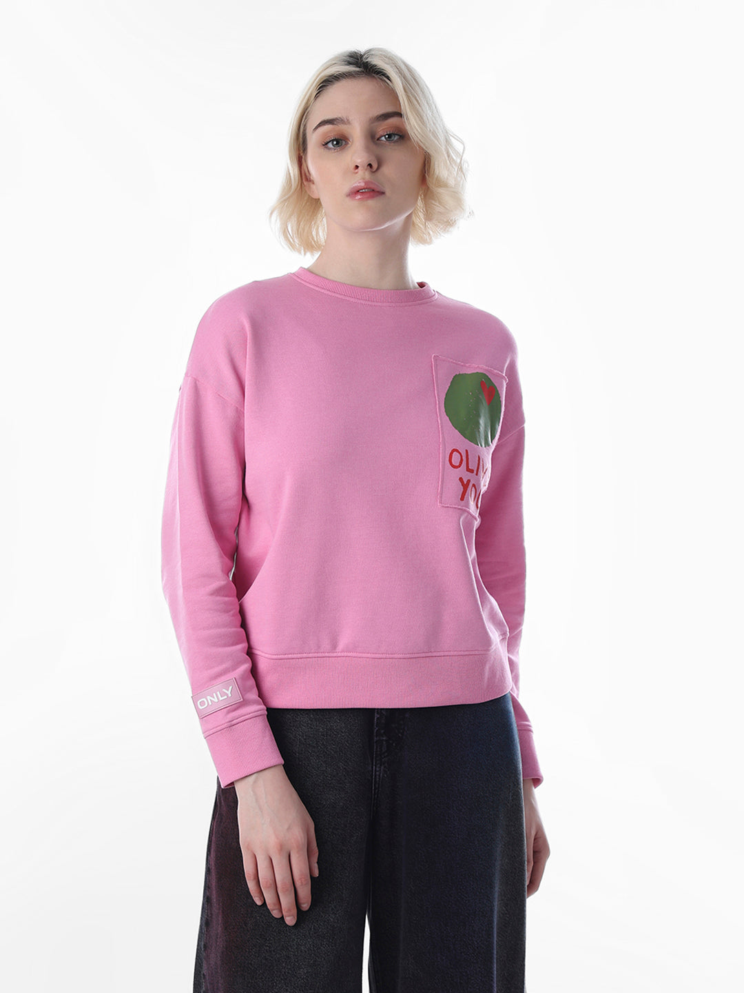 Pink Printed Regular Fit Sweatshirt