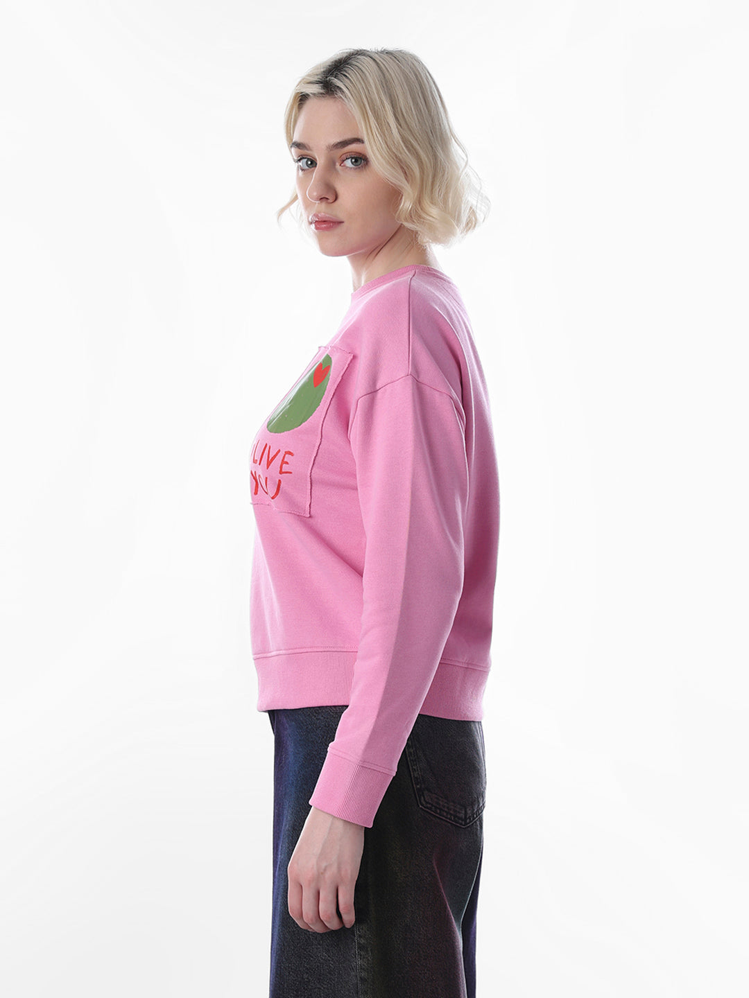 Pink Printed Regular Fit Sweatshirt