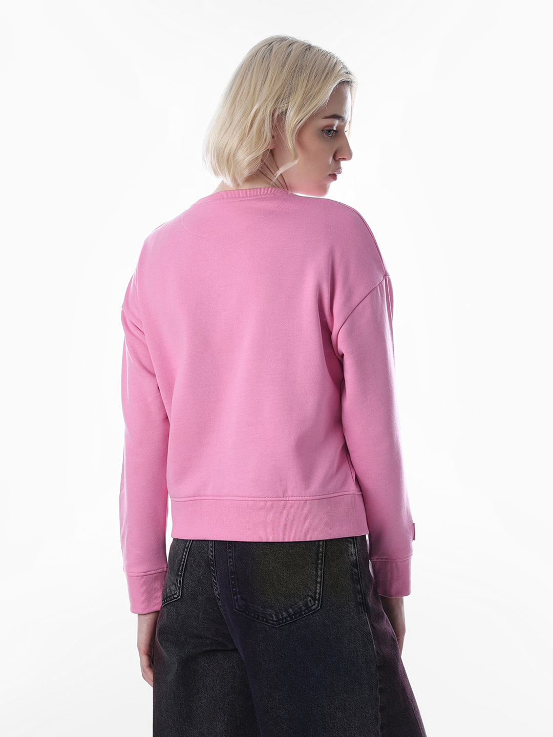 Pink Printed Regular Fit Sweatshirt