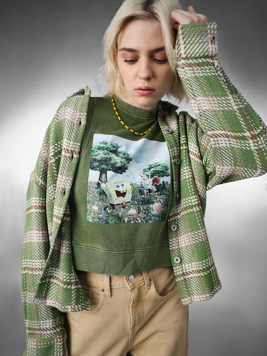 Green SpongeBob Print Sweatshirt