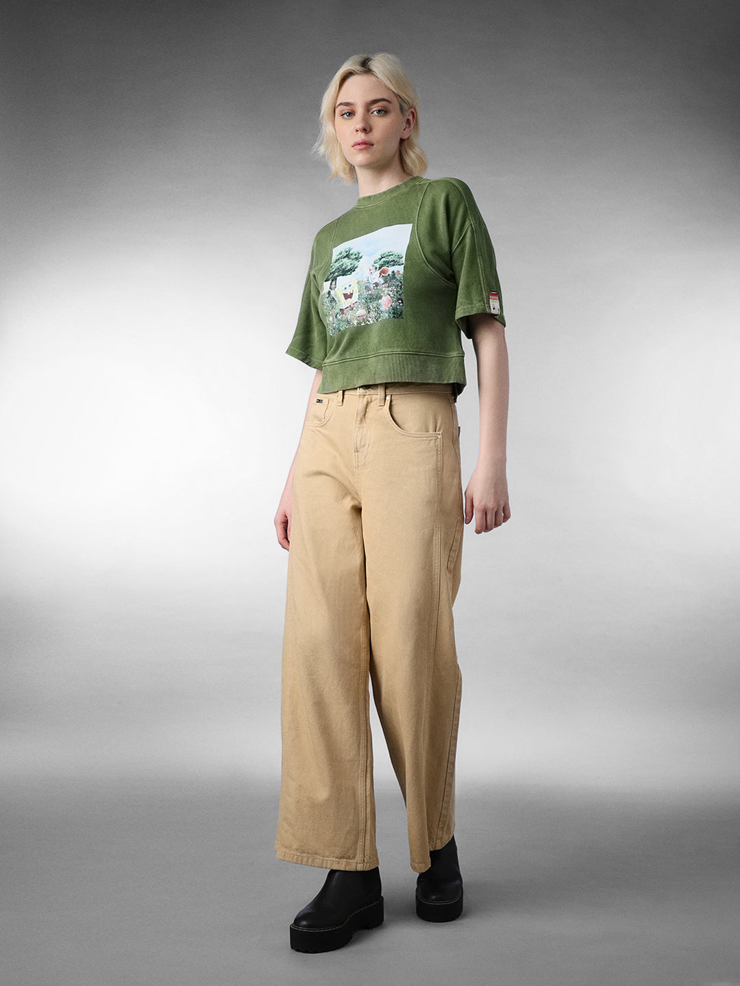 Green SpongeBob Print Sweatshirt