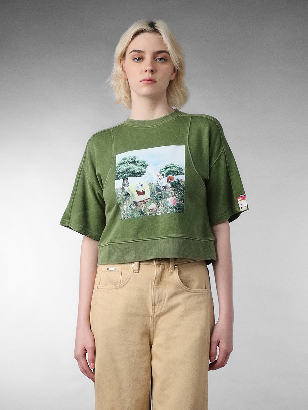 Green SpongeBob Print Sweatshirt