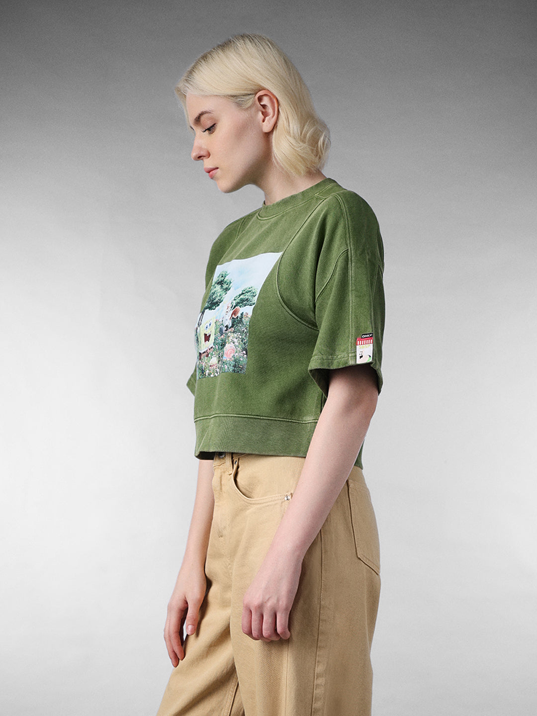 Green SpongeBob Print Sweatshirt