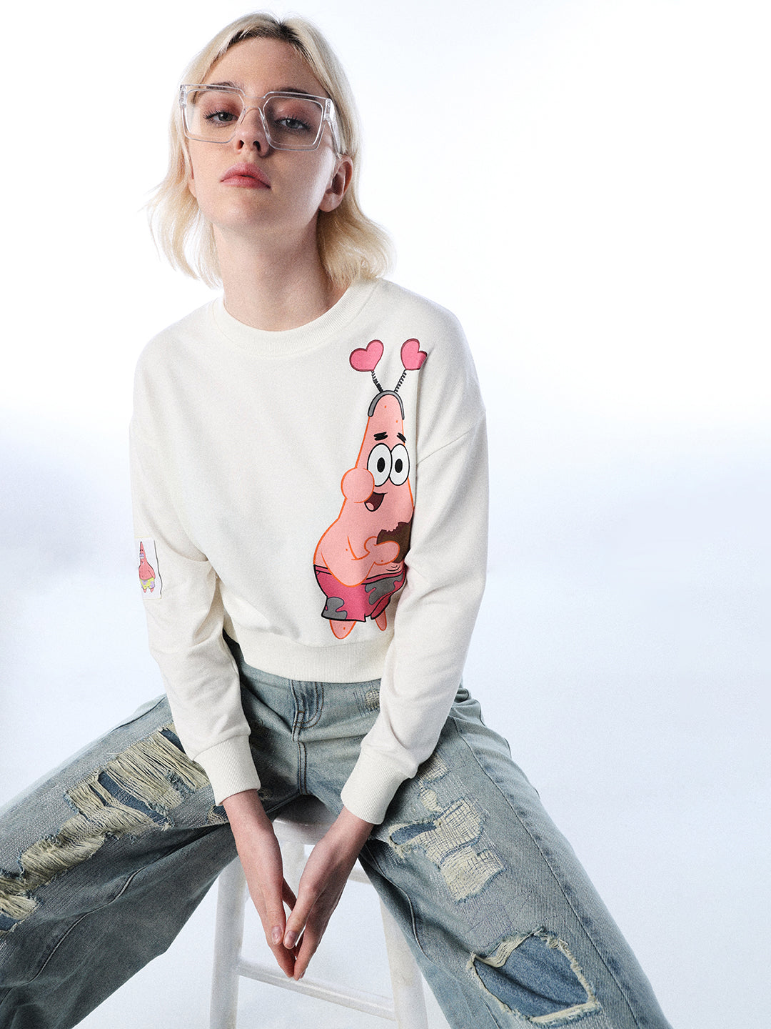 White SpongeBob Printed Sweatshirt