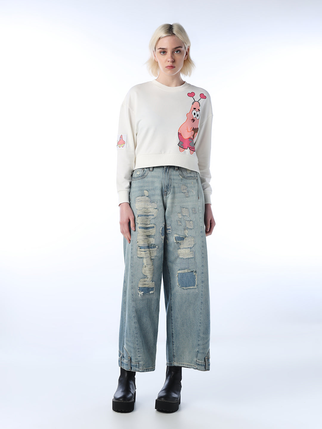 White SpongeBob Printed Sweatshirt