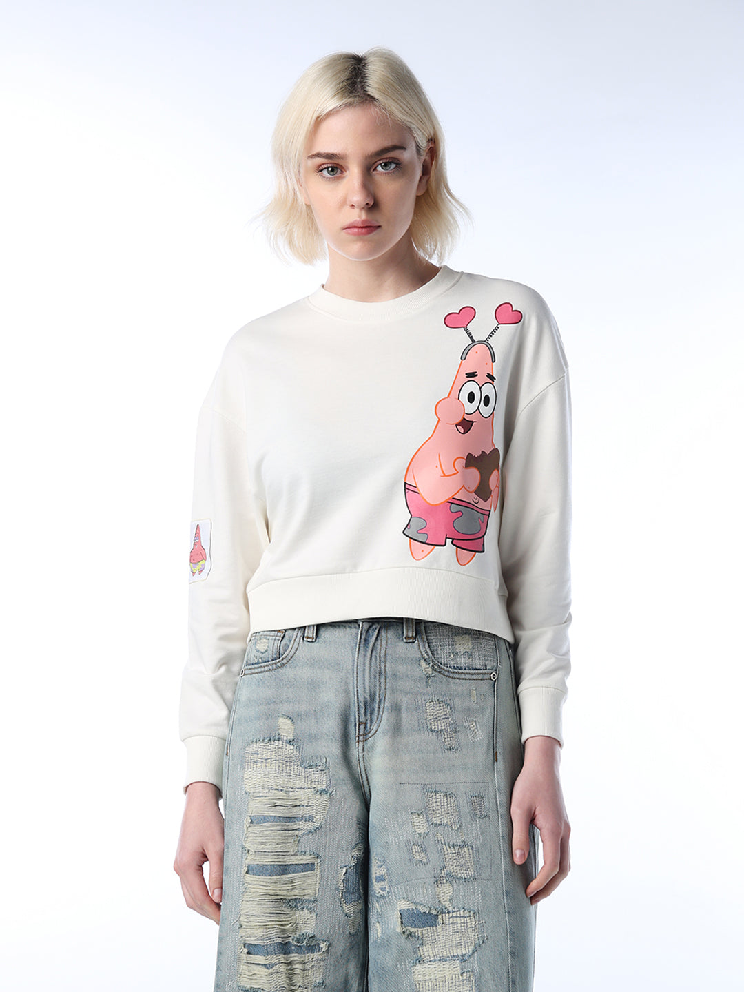 White SpongeBob Printed Sweatshirt