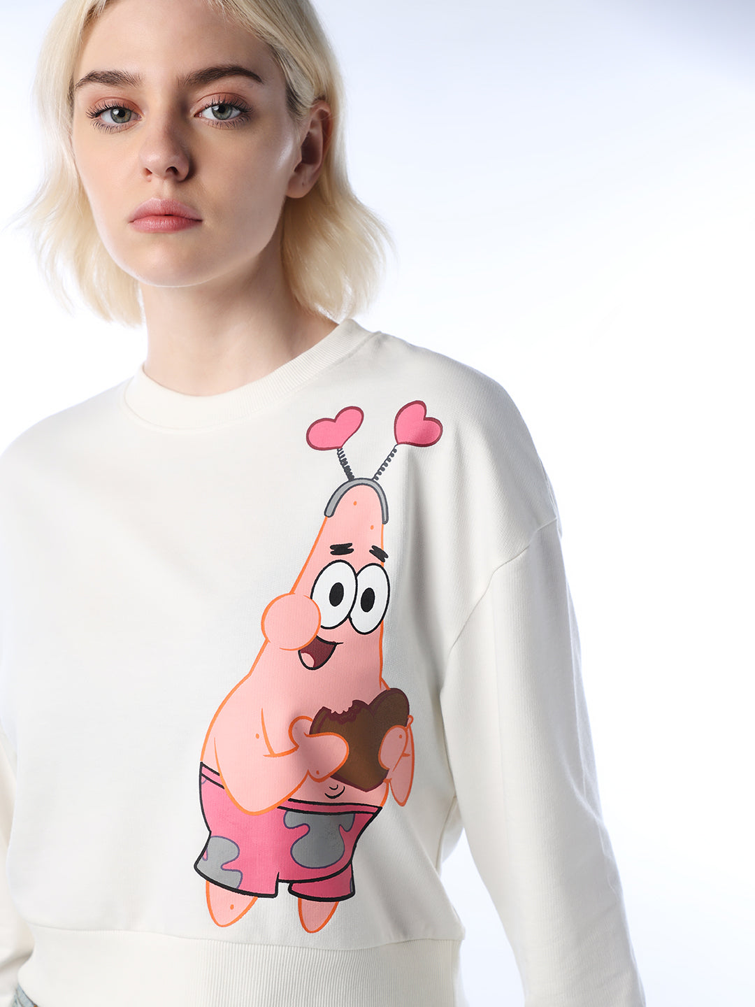 White SpongeBob Printed Sweatshirt