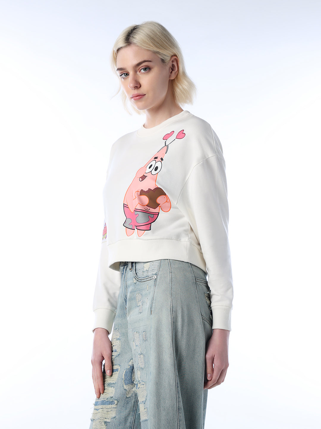 White SpongeBob Printed Sweatshirt