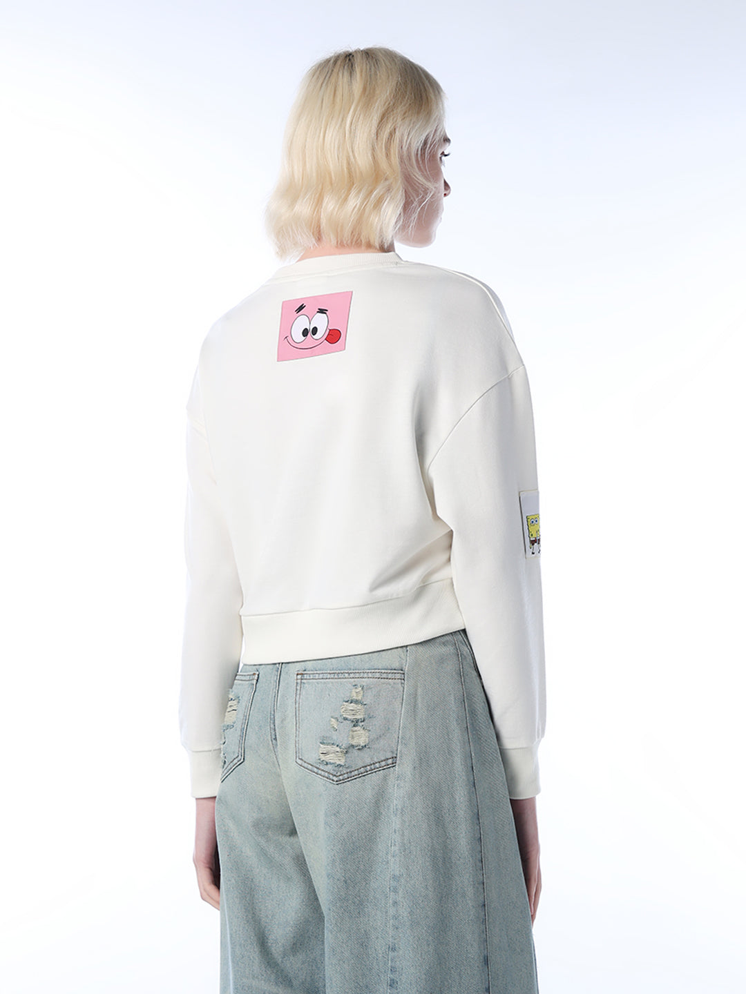 White SpongeBob Printed Sweatshirt