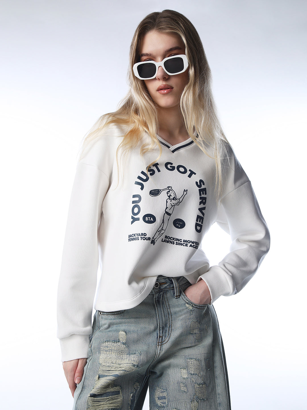 Printed V-neck Sweatshirt