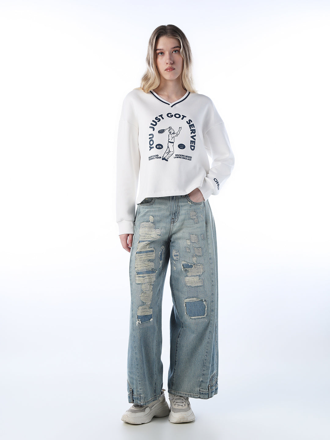 Printed V-neck Sweatshirt