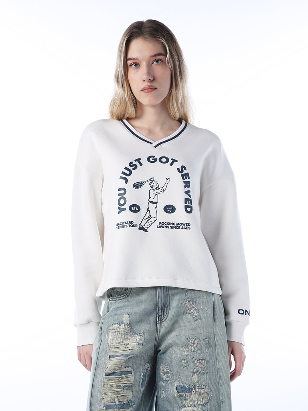Printed V-neck Sweatshirt