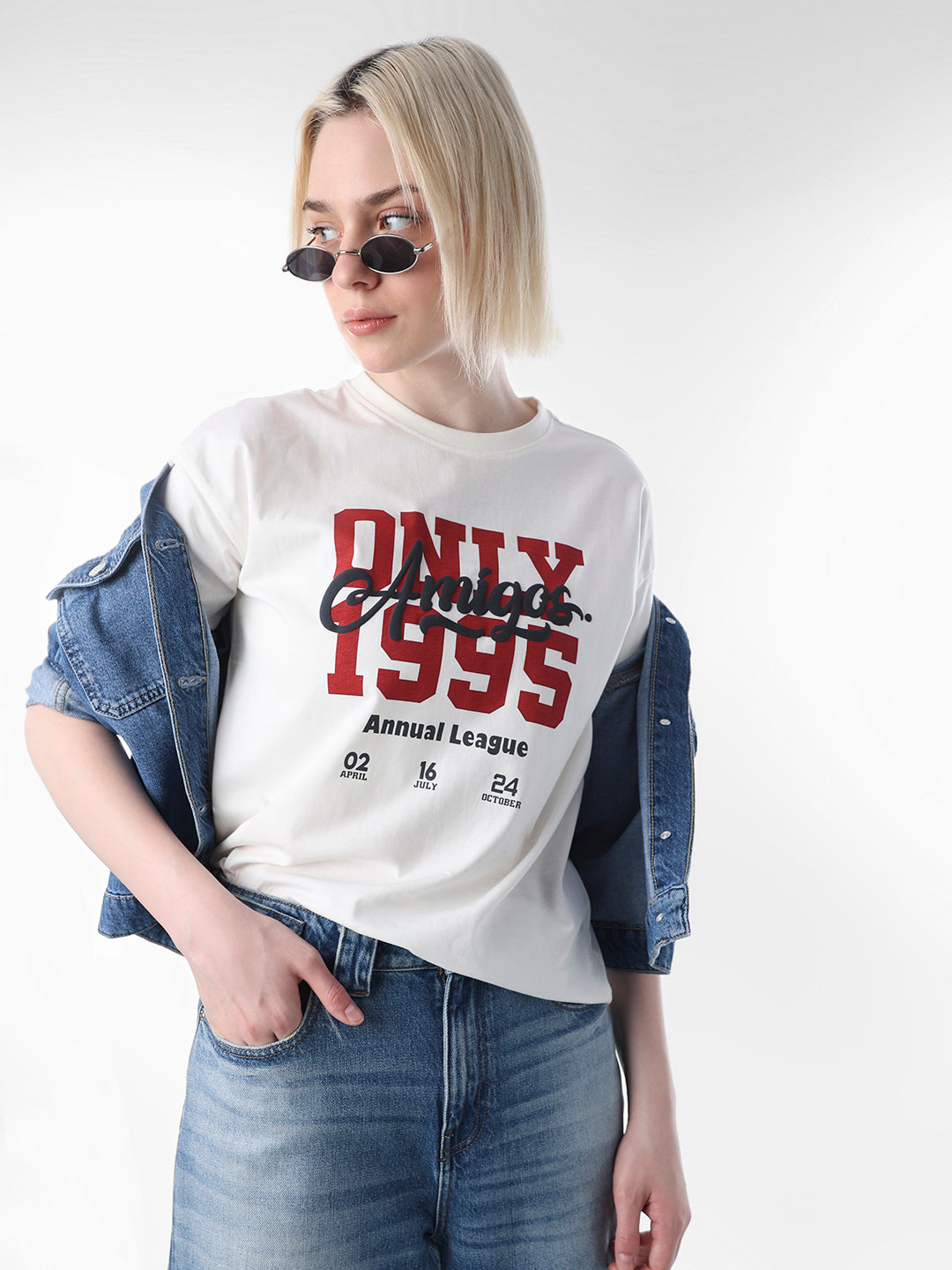 White Printed Cotton T-shirt