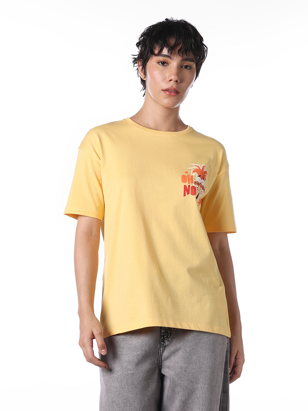 Yellow Printed Cotton T-shirt