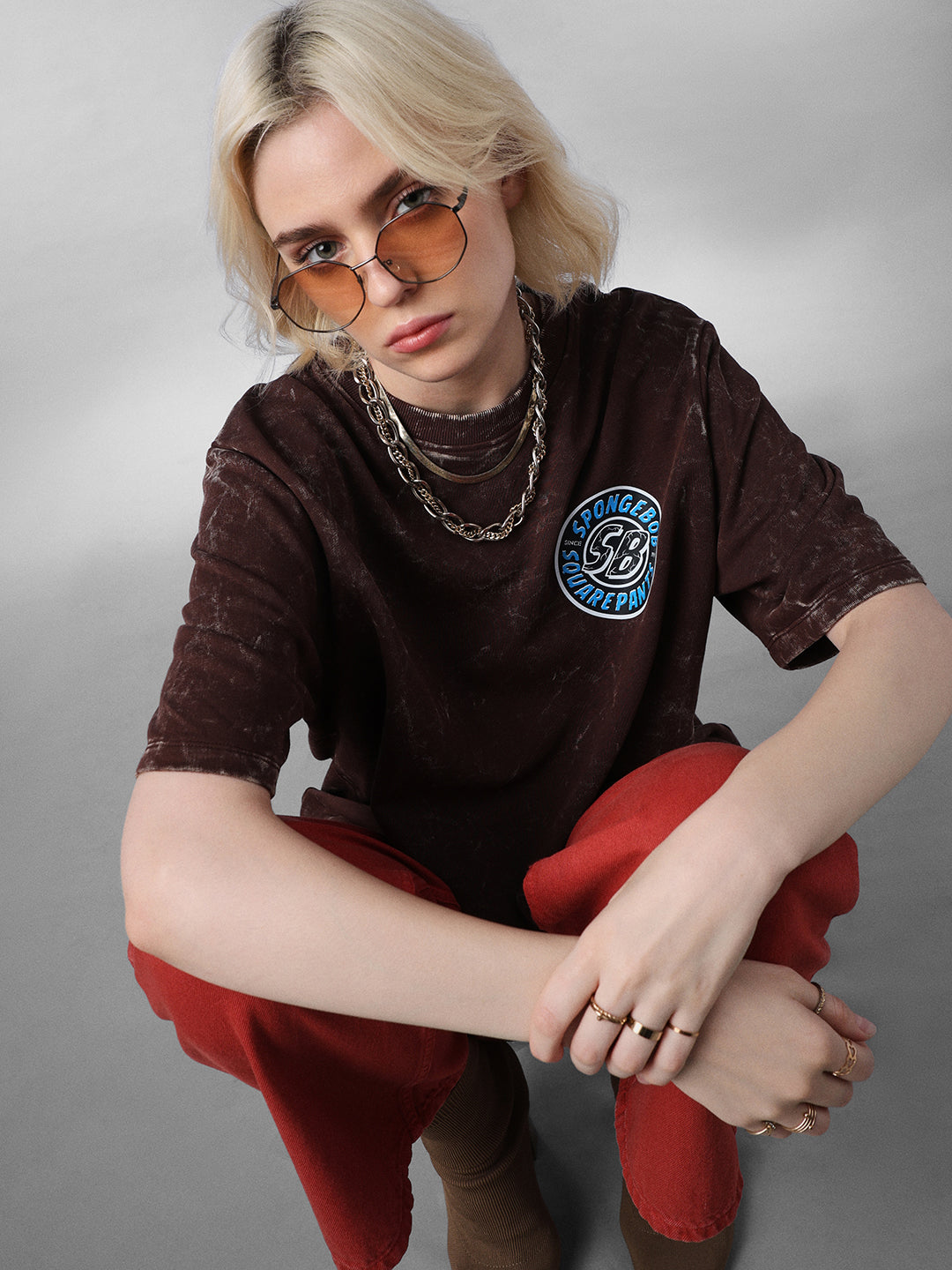 Worn-Out SpongeBob Printed Oversized T-shirt