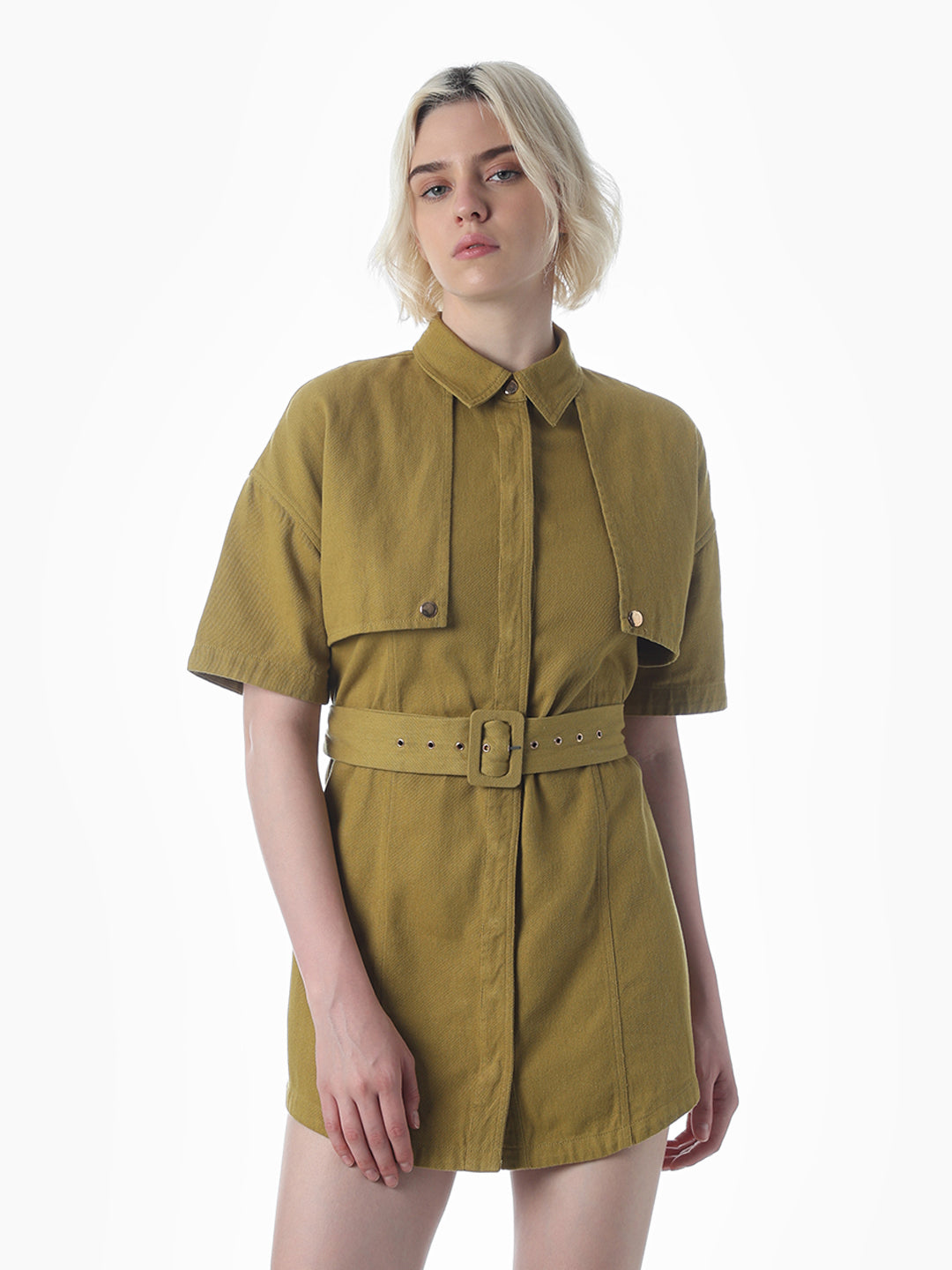 Green Belted Shirt Dress