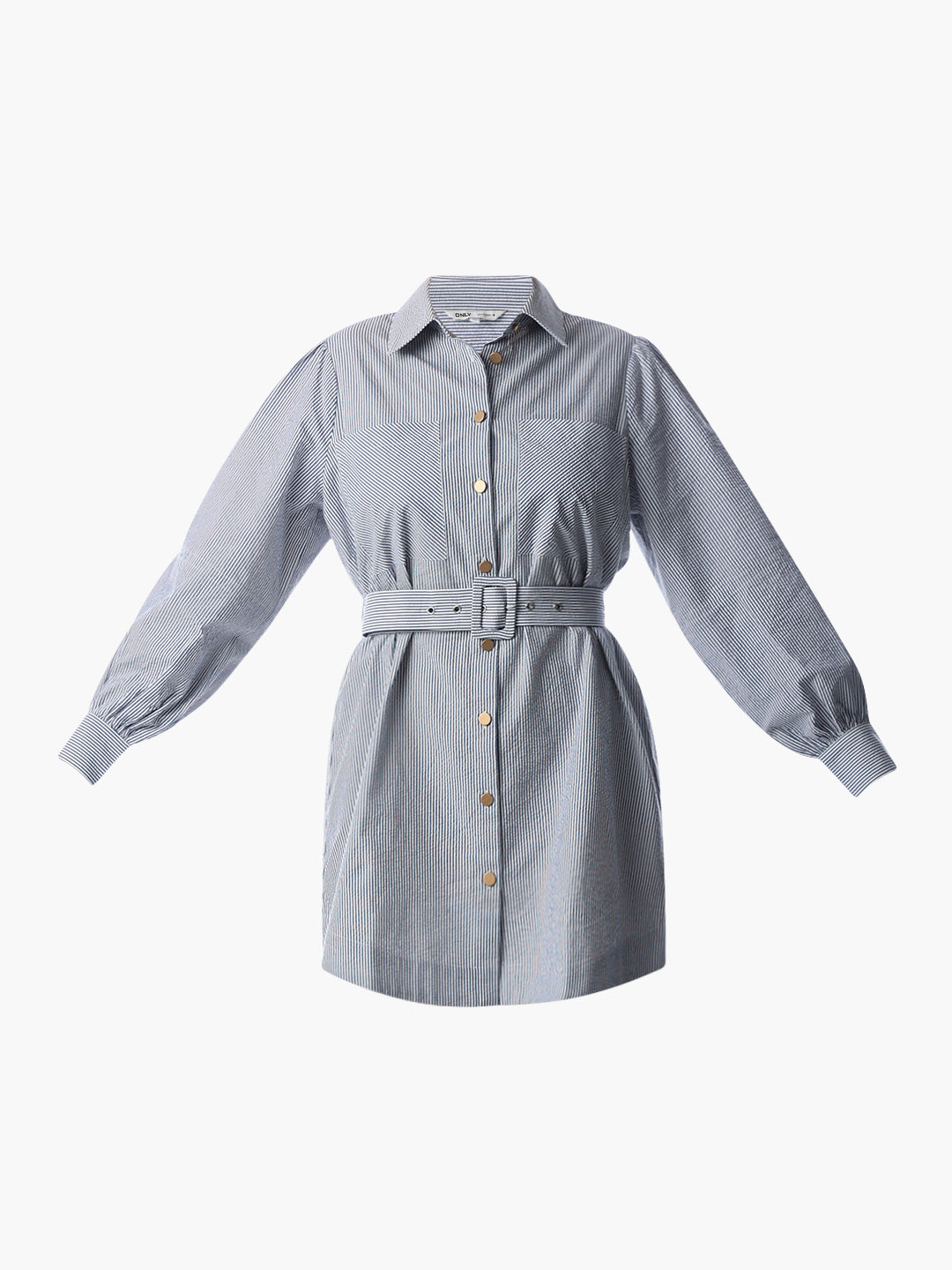 White Striped Belted Shirt Dress