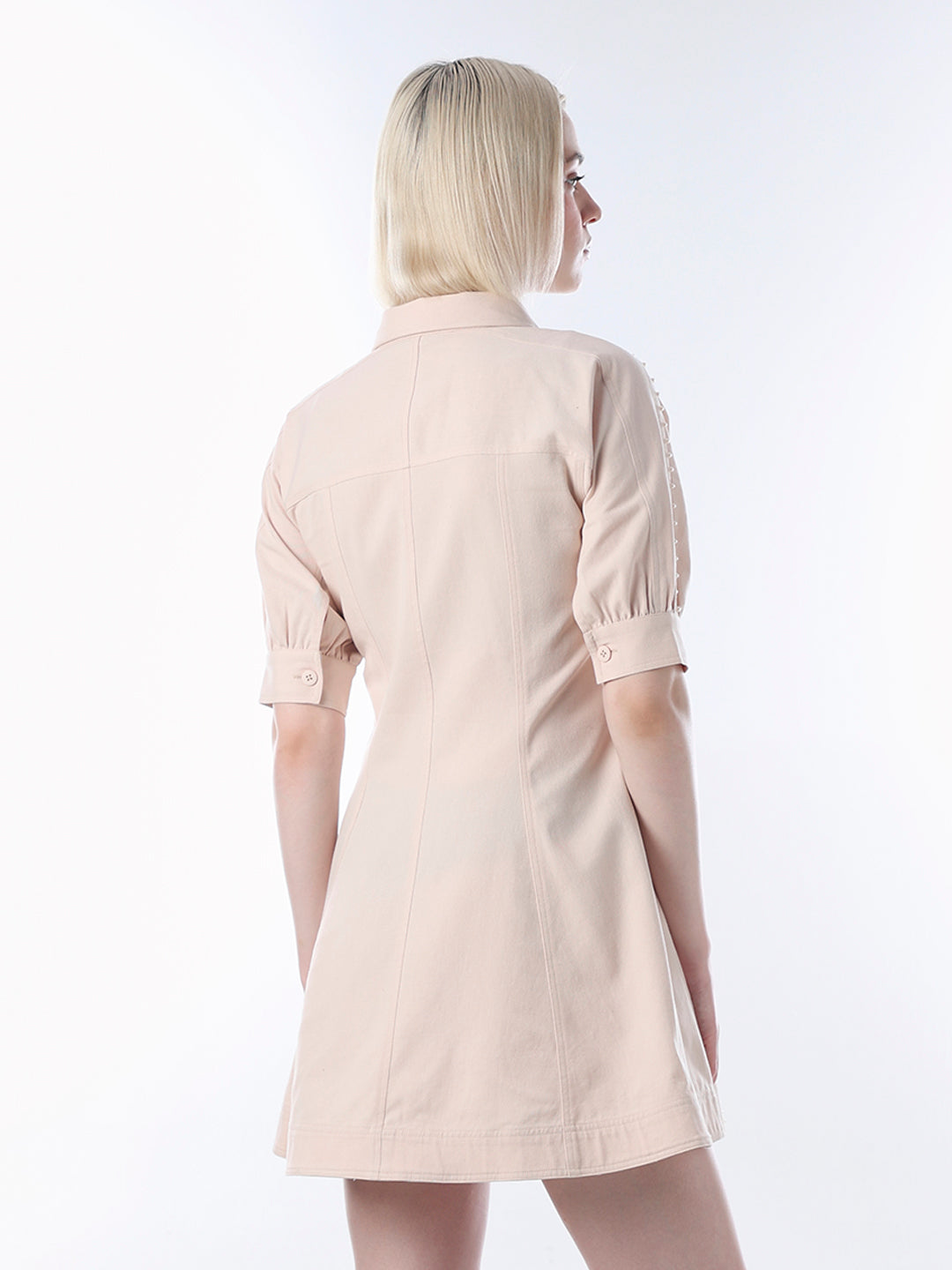 Peach Pearl Embellished Shirt Dress