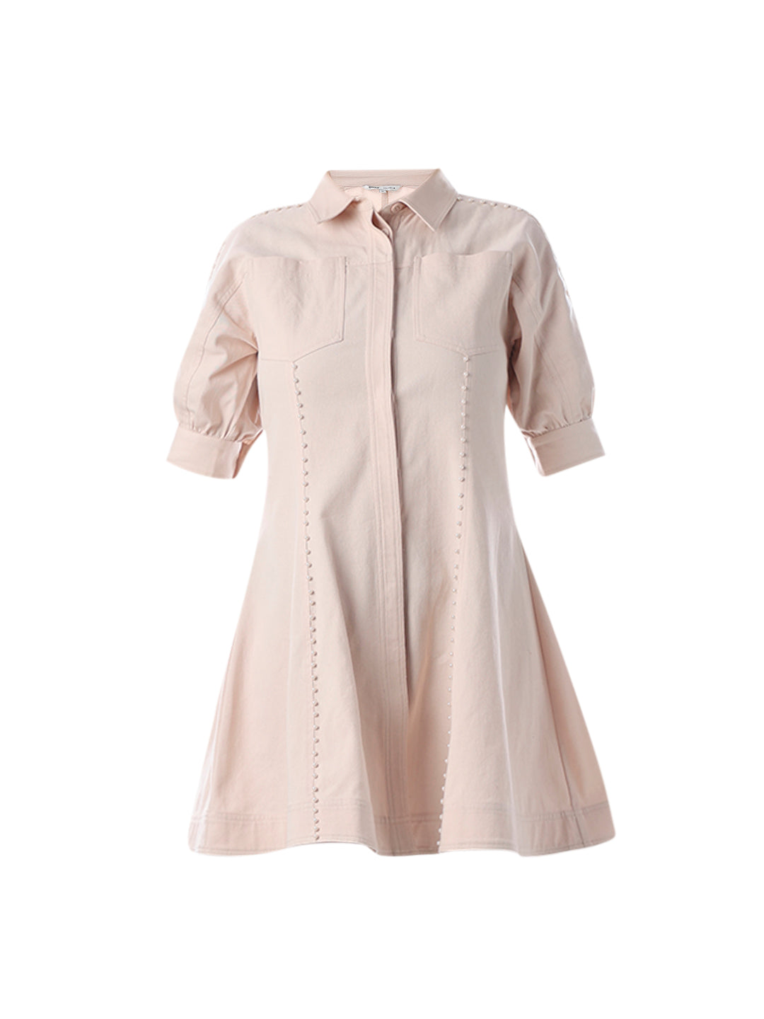 Peach Pearl Embellished Shirt Dress