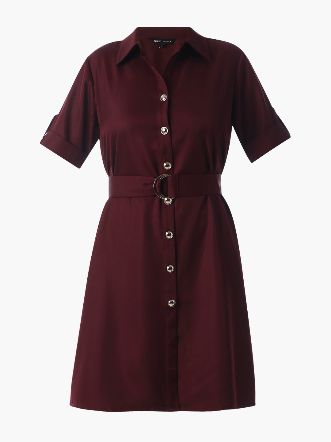 Maroon Belted Shirt Dress