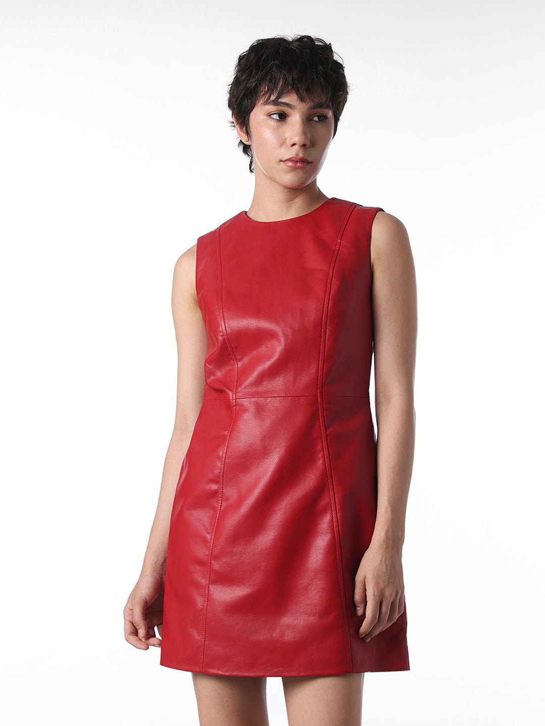 Red Fitted Faux Leather Dress